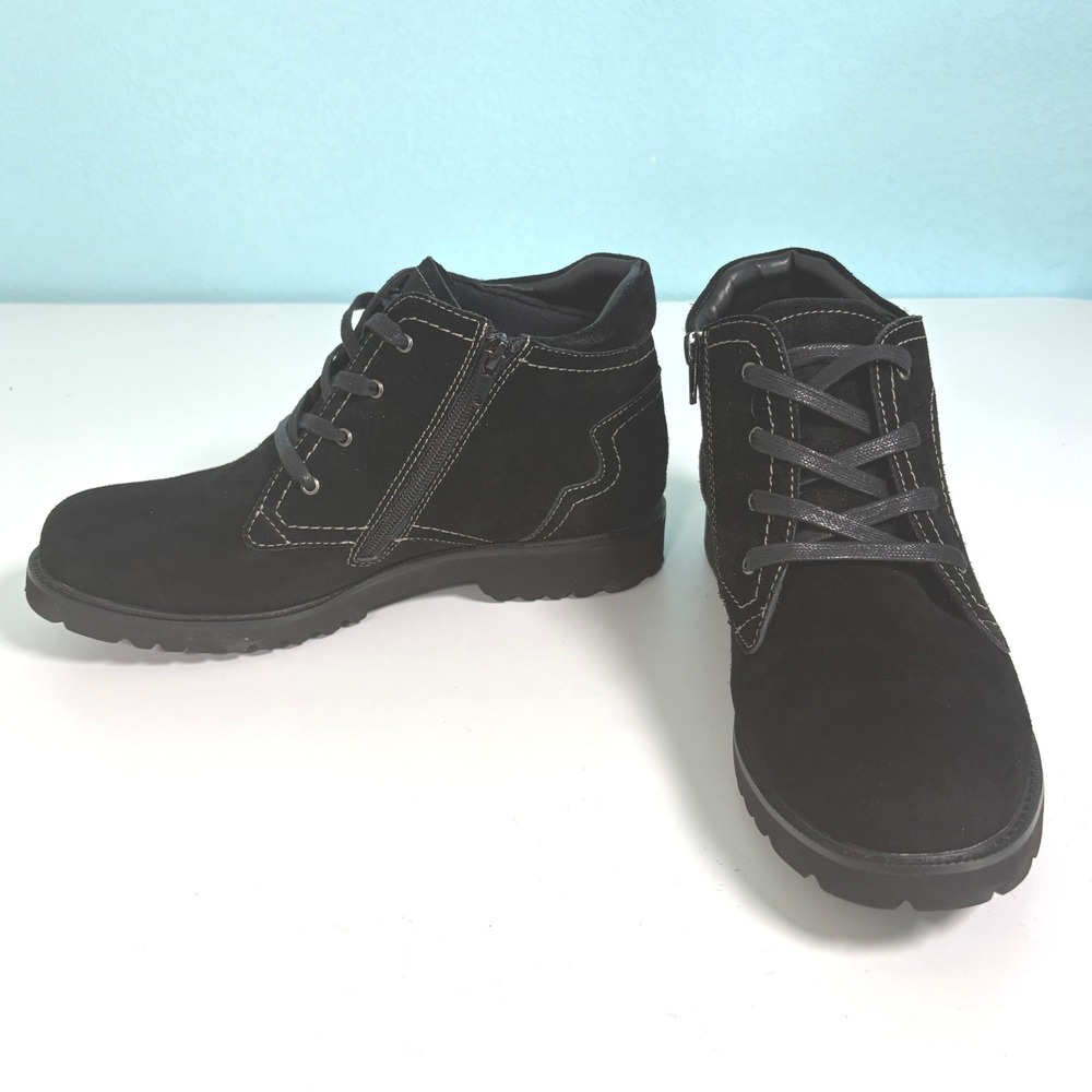 David Tate Dee Womens 9W Black Suede Ankle Boots Lace Up Side Zip Comfort W Box
